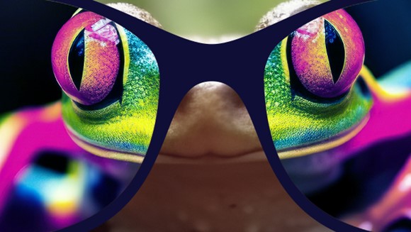 A dull frog becomes colorful when seen through glasses