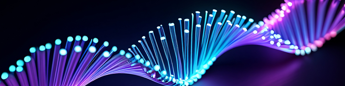 A luminous DNA wave of colorful light flows