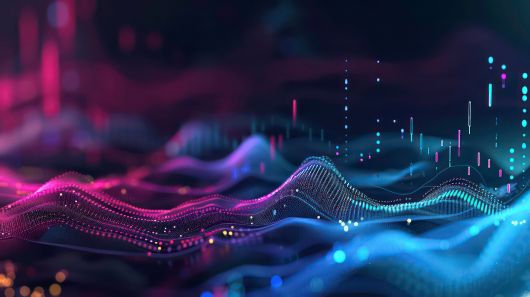 Neonfarbene Datenwellen als Symbol für KI-gestützte Marketingerkenntnisse und Echtzeit-Analysen.