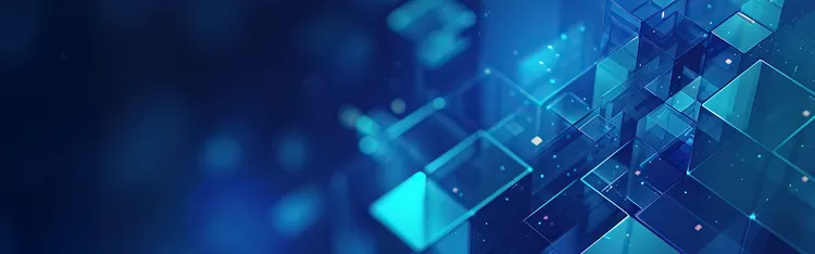 Stacked transparent cubes against a blue background