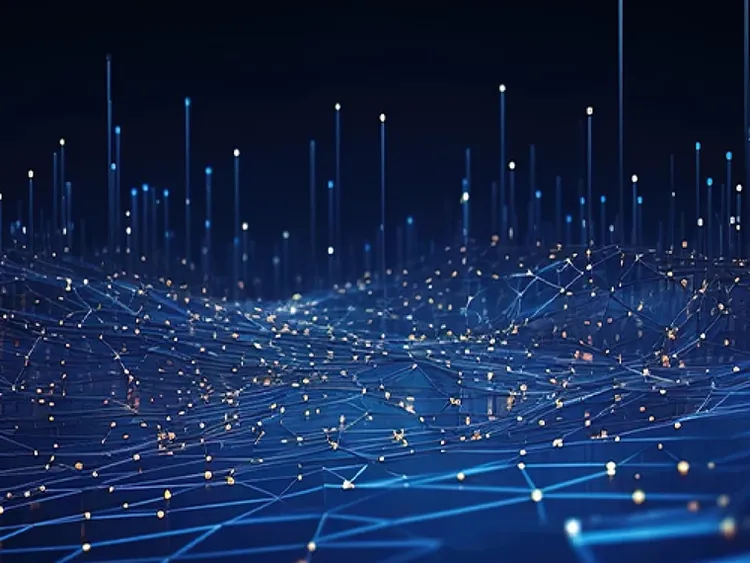 A digital network-scape connected with dotted lights