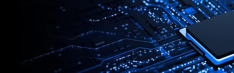 Top view of a PCB board with a microchip