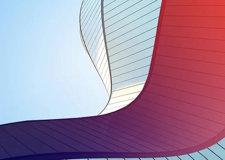 Curved architectural design with smooth lines and gradient colored surface