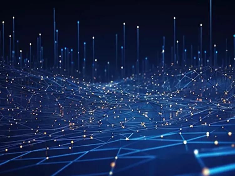 Abstract data network grid with nodes and connecting lines across surface