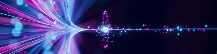Abstract neon light streams converging into glowing data points background