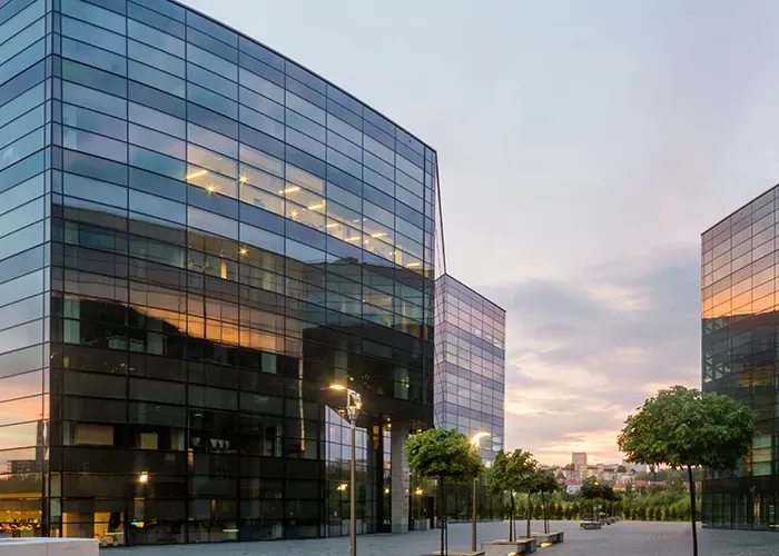 Modern corporate glass buildings