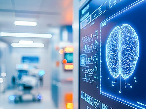 A diagram of a brain on a digital screen