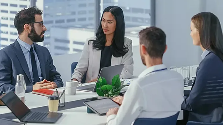 Group of professionals having a meeting around a conference table