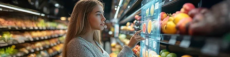 woman using digital screen in grocery shop