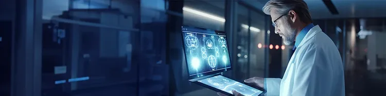 A man is looking at the digital screen