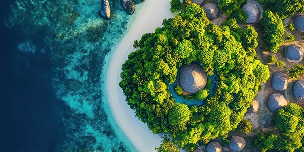 Top view image of a circular beach