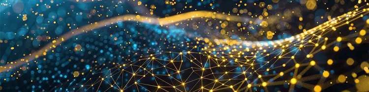 Wavy pattern of connected dots in yellow and blue in network formation