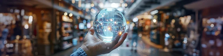 A hand holding a glass globe