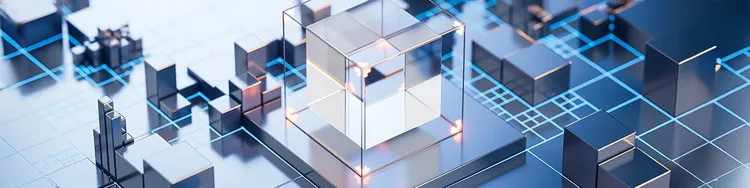 Cubes, rectangular and square glass structures placed on a PCB board like plate