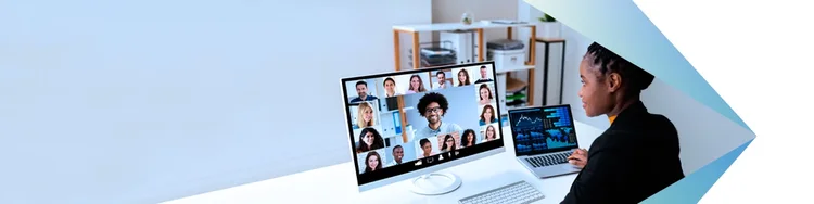 A Women having face time in a desktop