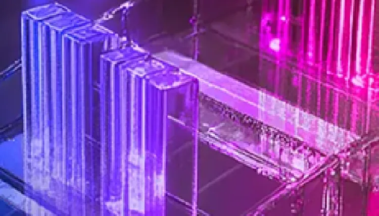 Colorful glass blocks in pink and blue hues