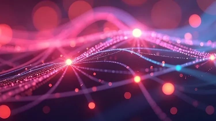 Glowing digital network with interconnected data streams representing AI-powered connectivity.