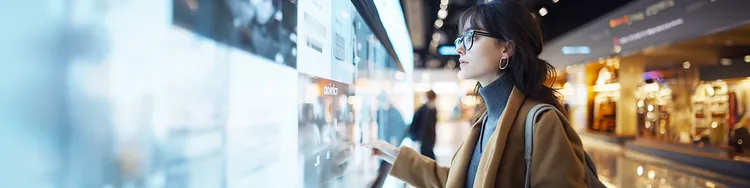 A woman interacting with a digital screen
