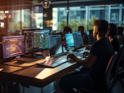 People working in front of their office systems