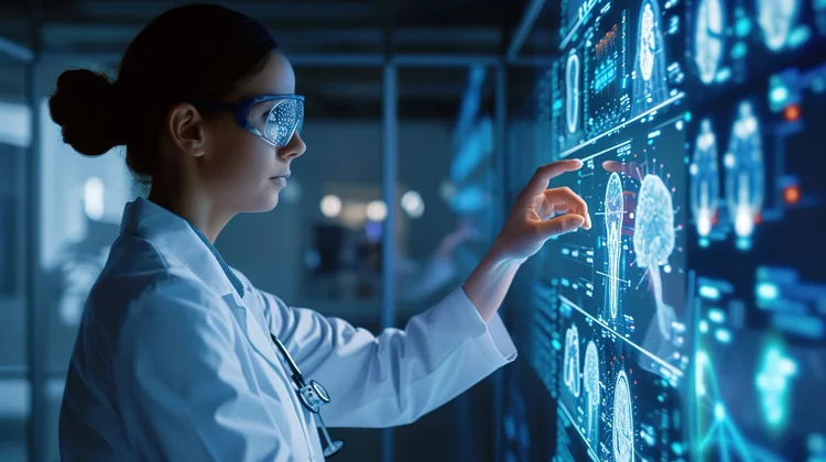 Scientist using digital interface to analyze medical data