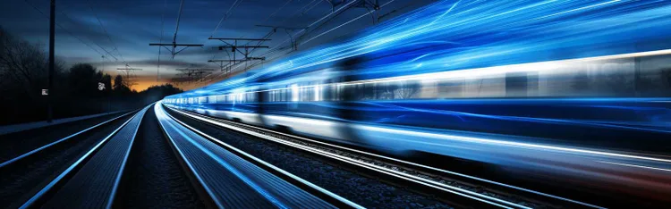 Railway tracks with a highspeed train in motion