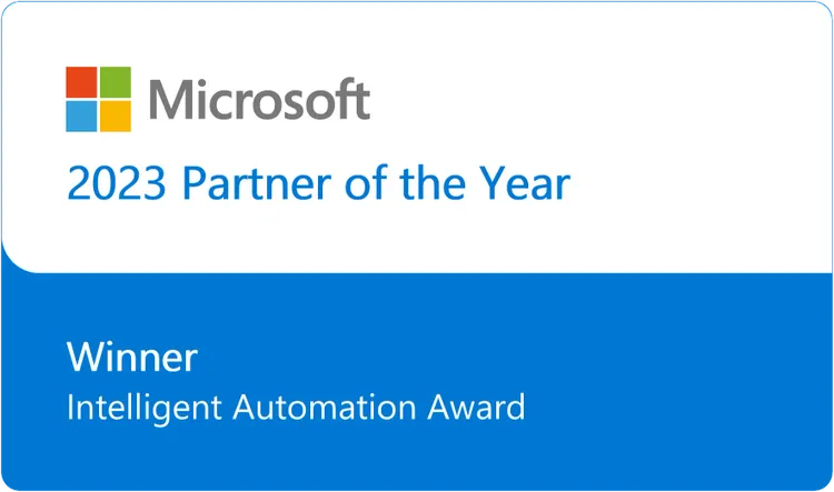 Microsoft Intelligent Automation Partner of the Year 2023 badge