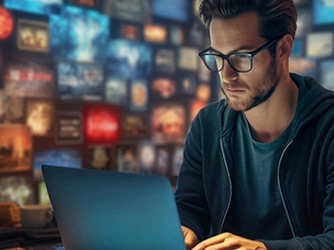 A couple of abstract wavy lines running diagonally across on a blue background